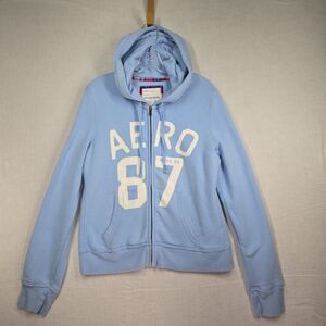 Aeropostale Aero 87 Phys Ed Full Zip Hoodie Light Blue Women XL Mallcore NOTE**